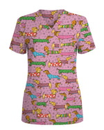 Cute Dachshund Cartoon Nurse Character Illustration Women Scrub Top