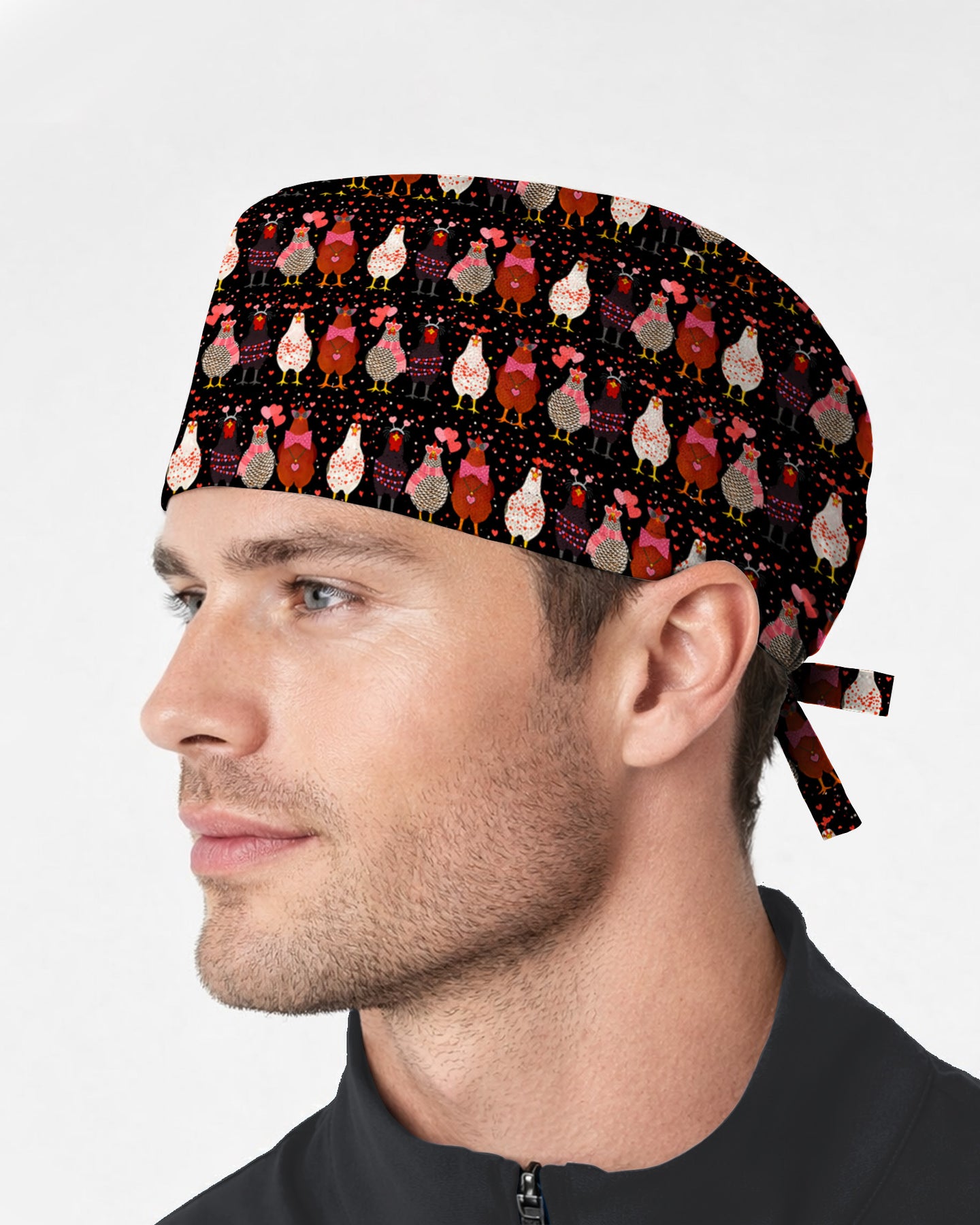 Funny Valentine Chicken with Heart Illustration Scrub Cap