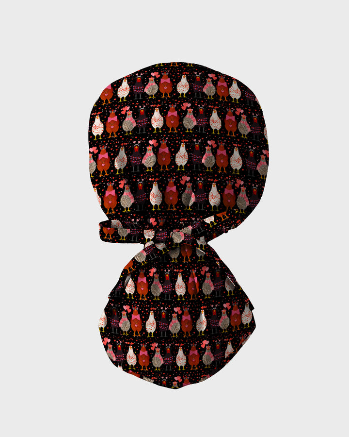 Funny Valentine Chicken with Heart Illustration Scrub Cap