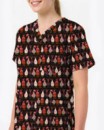 Funny Valentine Chicken with Heart Illustration Women Scrub Top