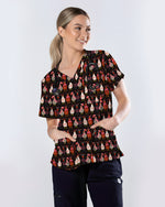 Funny Valentine Chicken with Heart Illustration Women Scrub Top