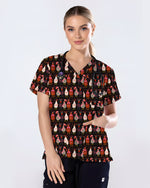 Funny Valentine Chicken with Heart Illustration Women Scrub Top