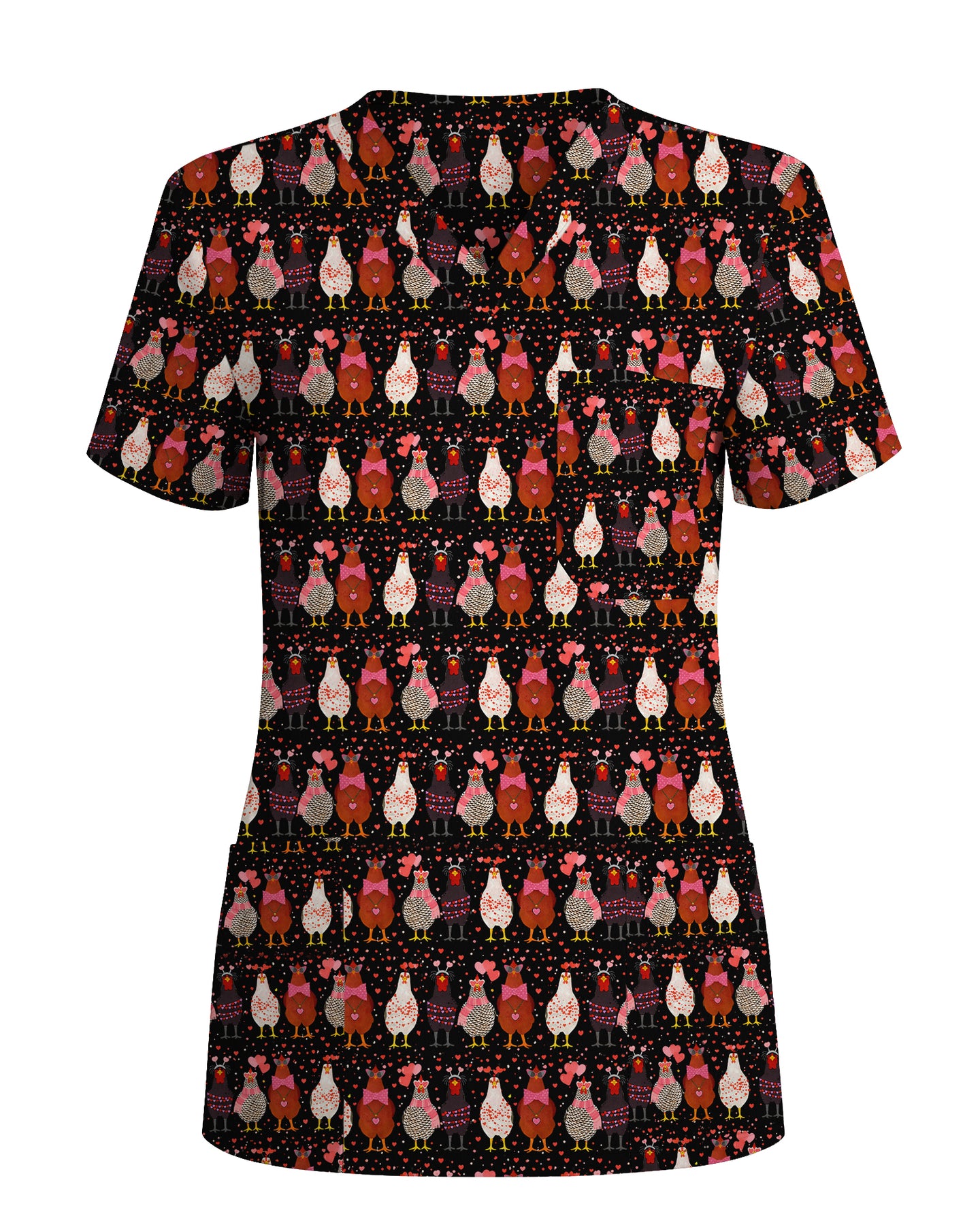 Funny Valentine Chicken with Heart Illustration Women Scrub Top