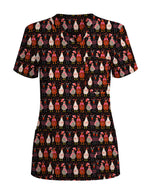 Funny Valentine Chicken with Heart Illustration Women Scrub Top