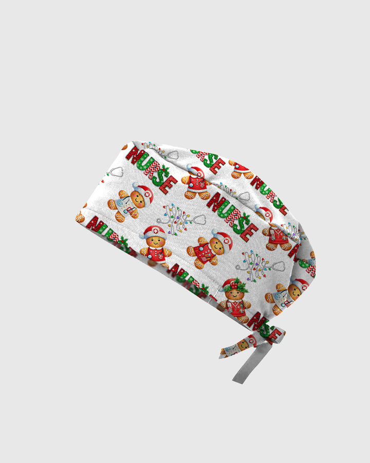 Funny Gingerbread Nurse Christmas Illustration Scrub Cap