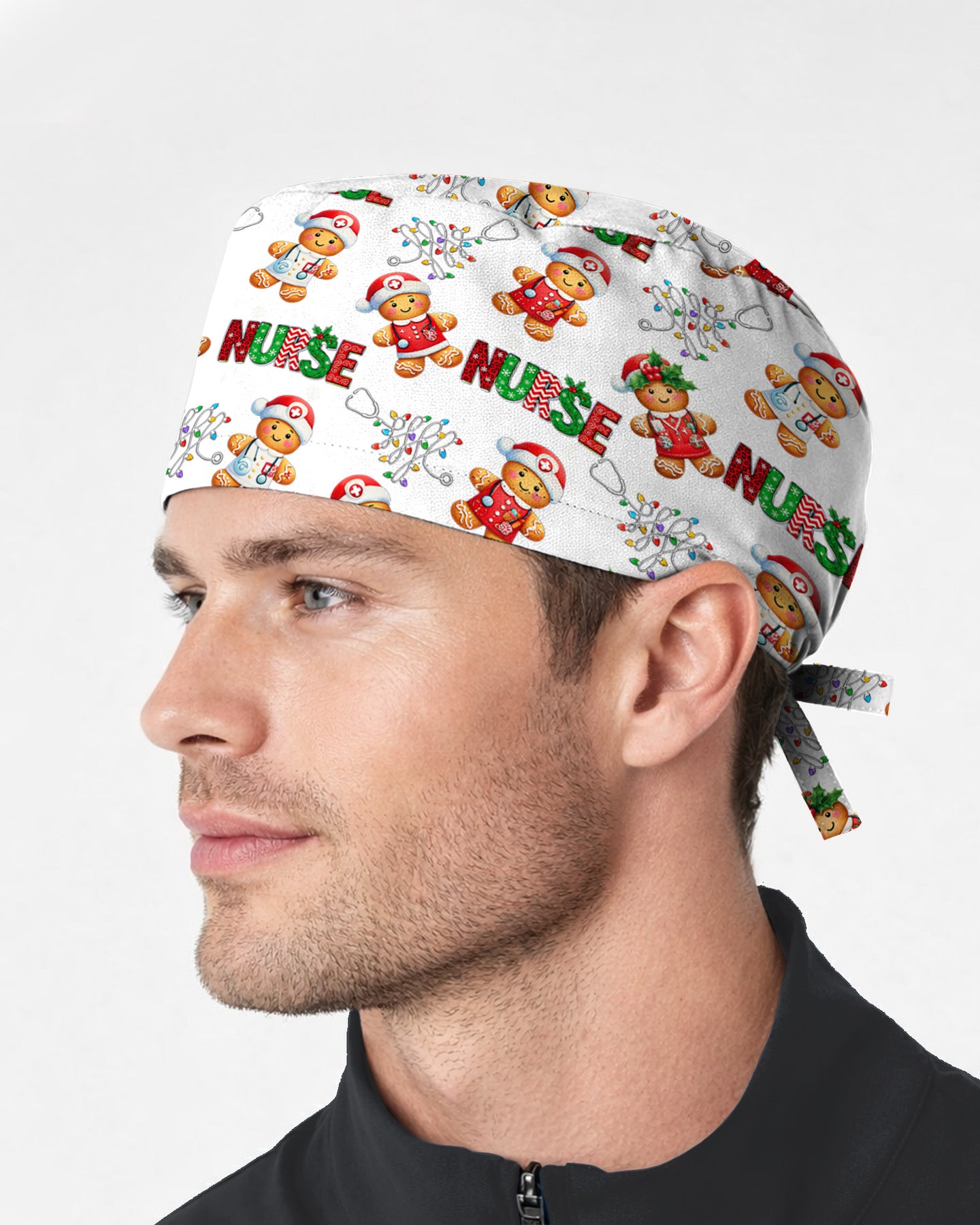 Funny Gingerbread Nurse Christmas Illustration Scrub Cap