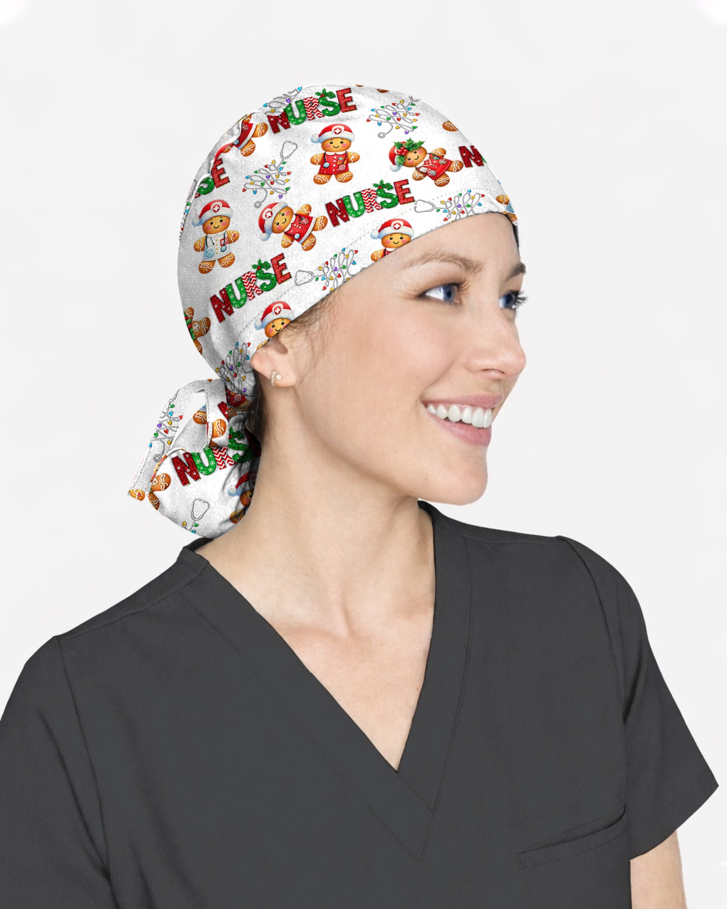 Funny Gingerbread Nurse Christmas Illustration Scrub Cap