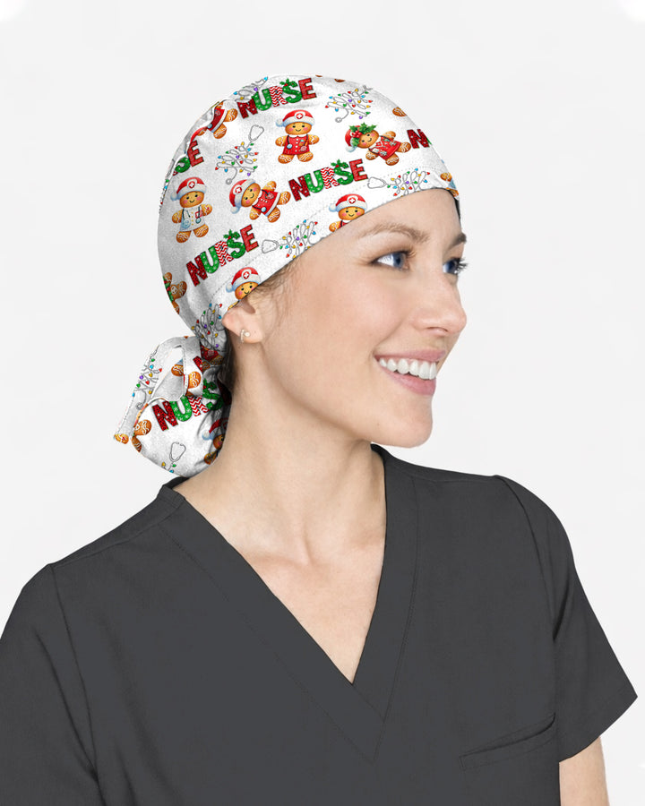 Funny Gingerbread Nurse Christmas Illustration Scrub Cap