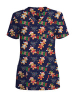 Funny Gingerbread Nurse Christmas Illustration Women Scrub Top