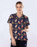Funny Gingerbread Nurse Christmas Illustration Women Scrub Top