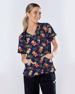 Funny Gingerbread Nurse Christmas Illustration Women Scrub Top