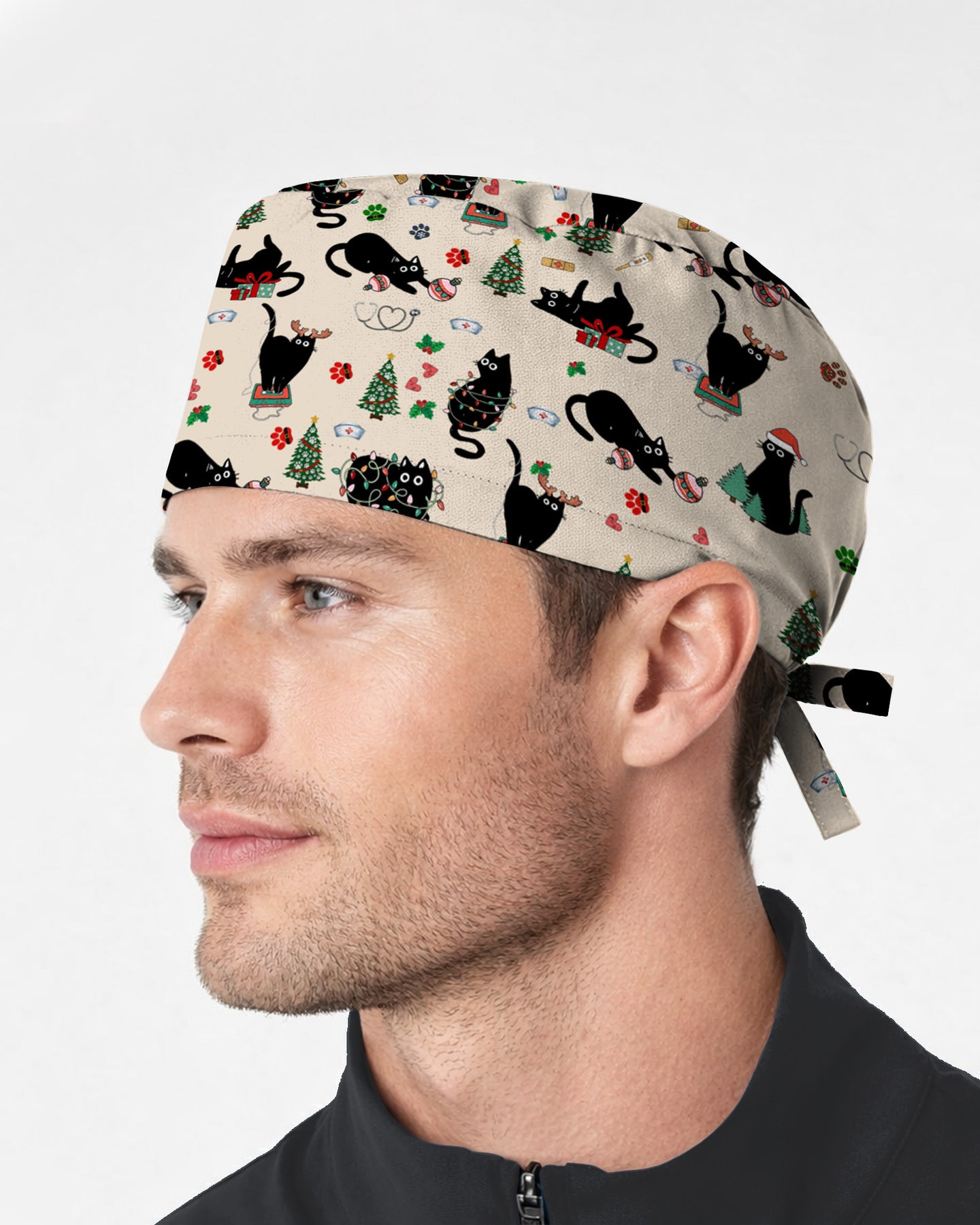 Black Cat Christmas Nurse Festive Scrub Cap