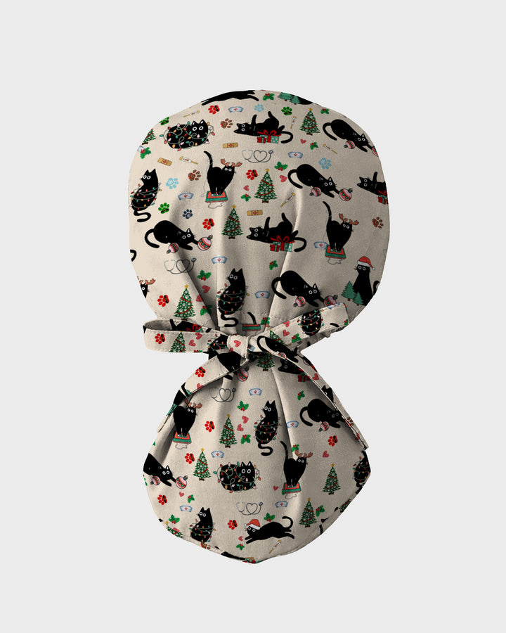 Black Cat Christmas Nurse Festive Scrub Cap