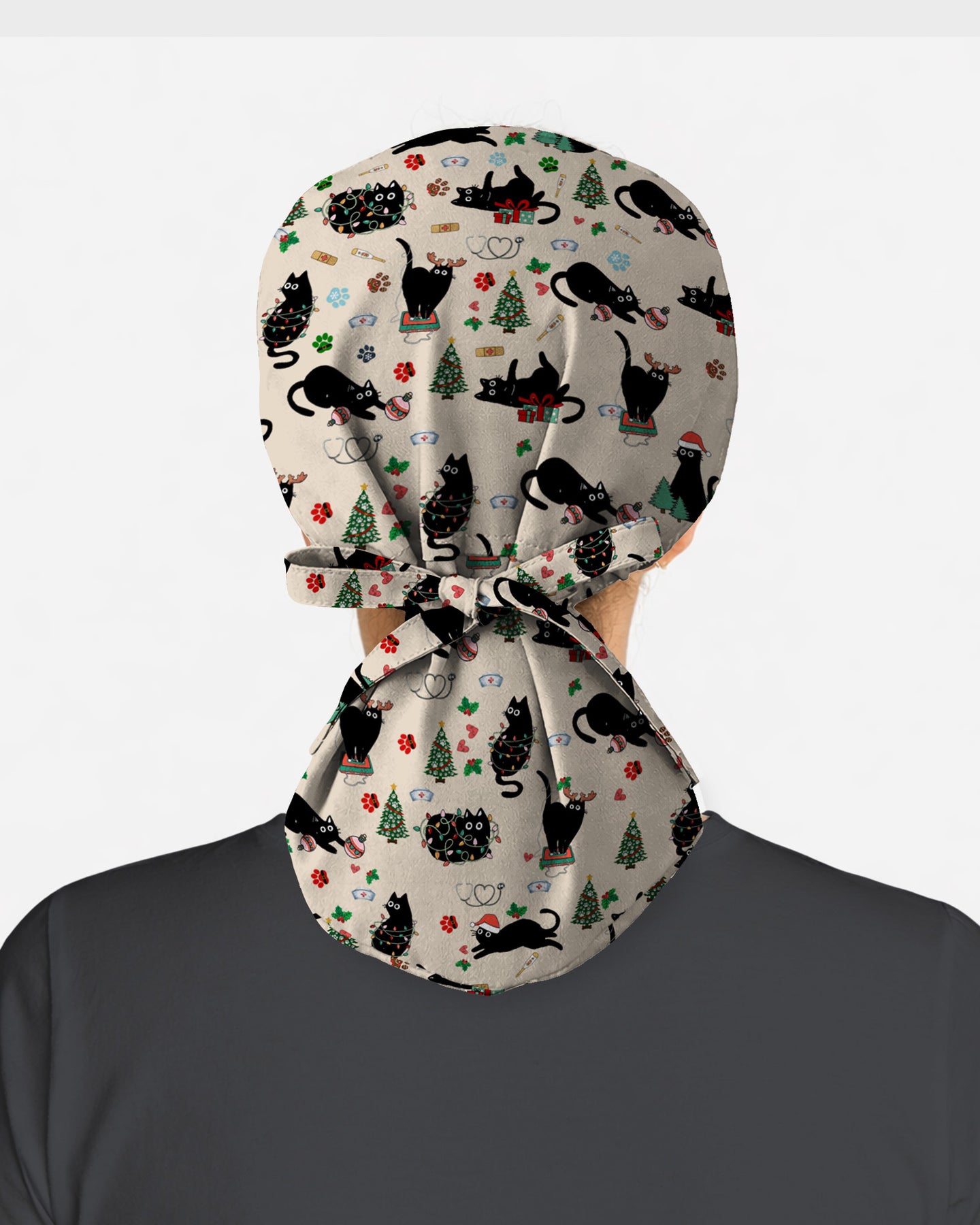Black Cat Christmas Nurse Festive Scrub Cap