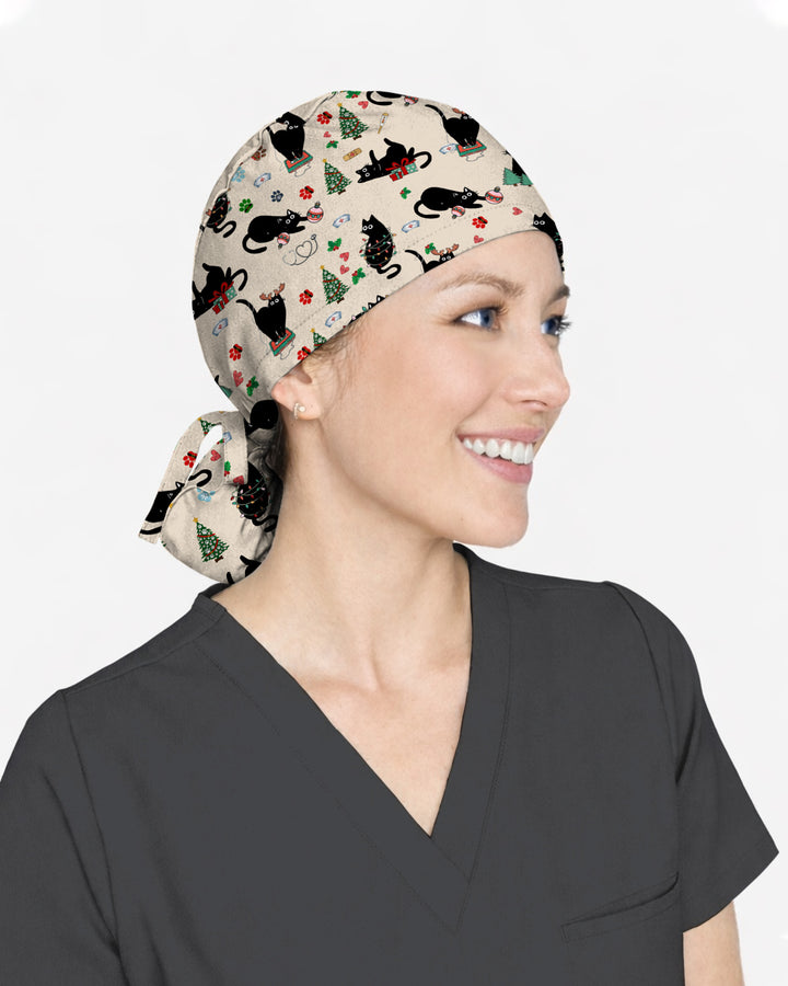 Black Cat Christmas Nurse Festive Scrub Cap