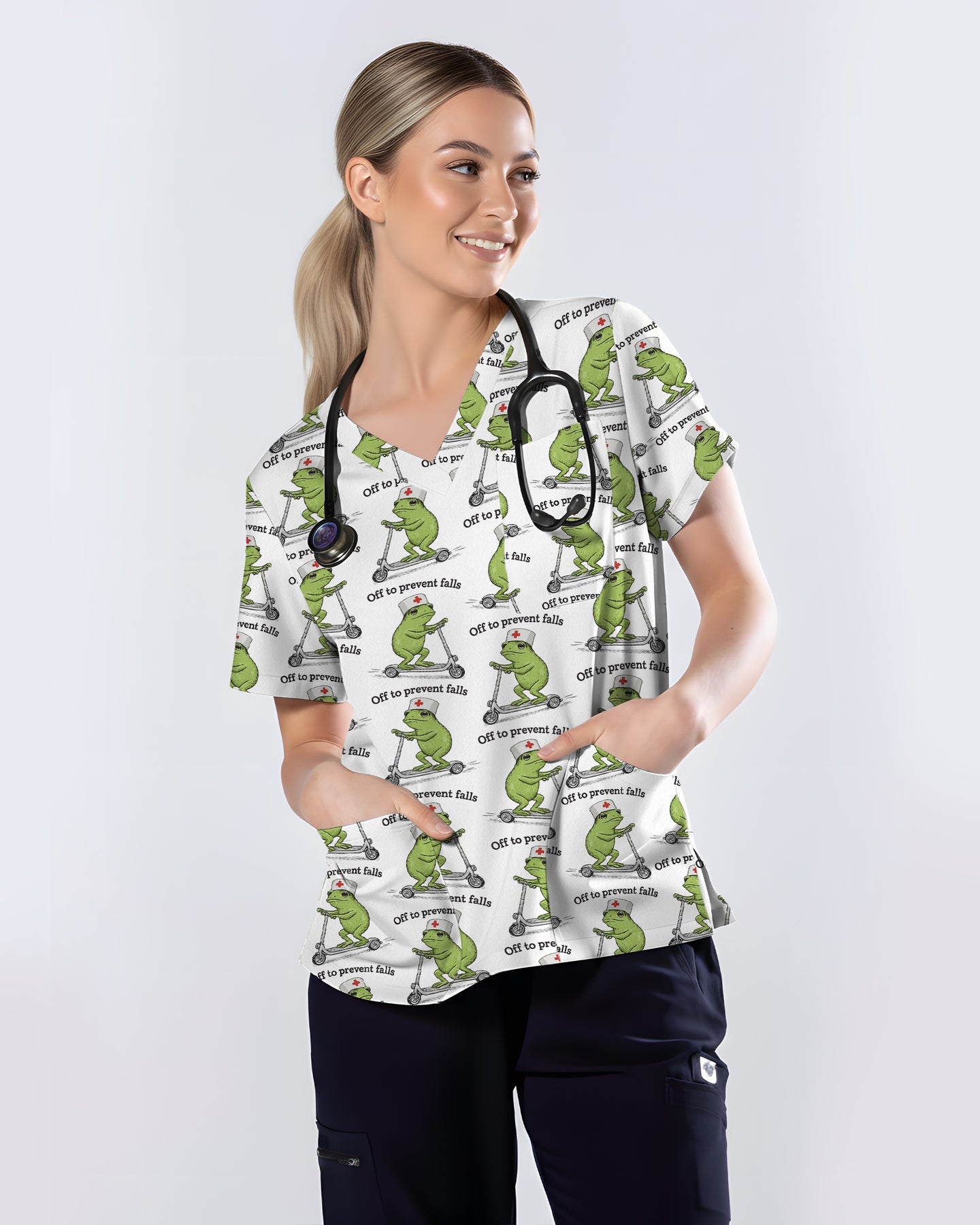 Off to Prevent Falls Funny Nurse Quote Women Scrub Top