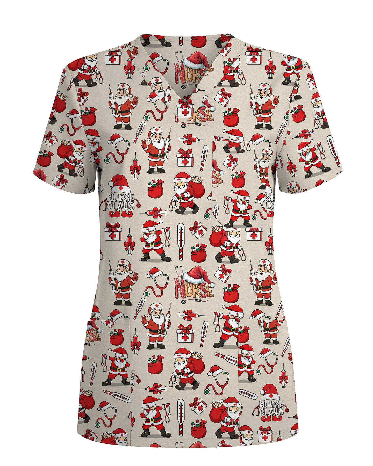 Nurse Claus Santa Holiday Cheer Women Scrub Top