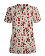 Nurse Claus Santa Holiday Cheer Women Scrub Top