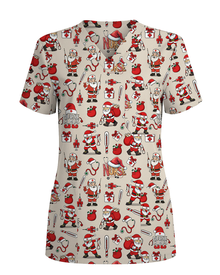 Nurse Claus Santa Holiday Cheer Women Scrub Top