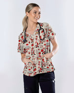 Nurse Claus Santa Holiday Cheer Women Scrub Top