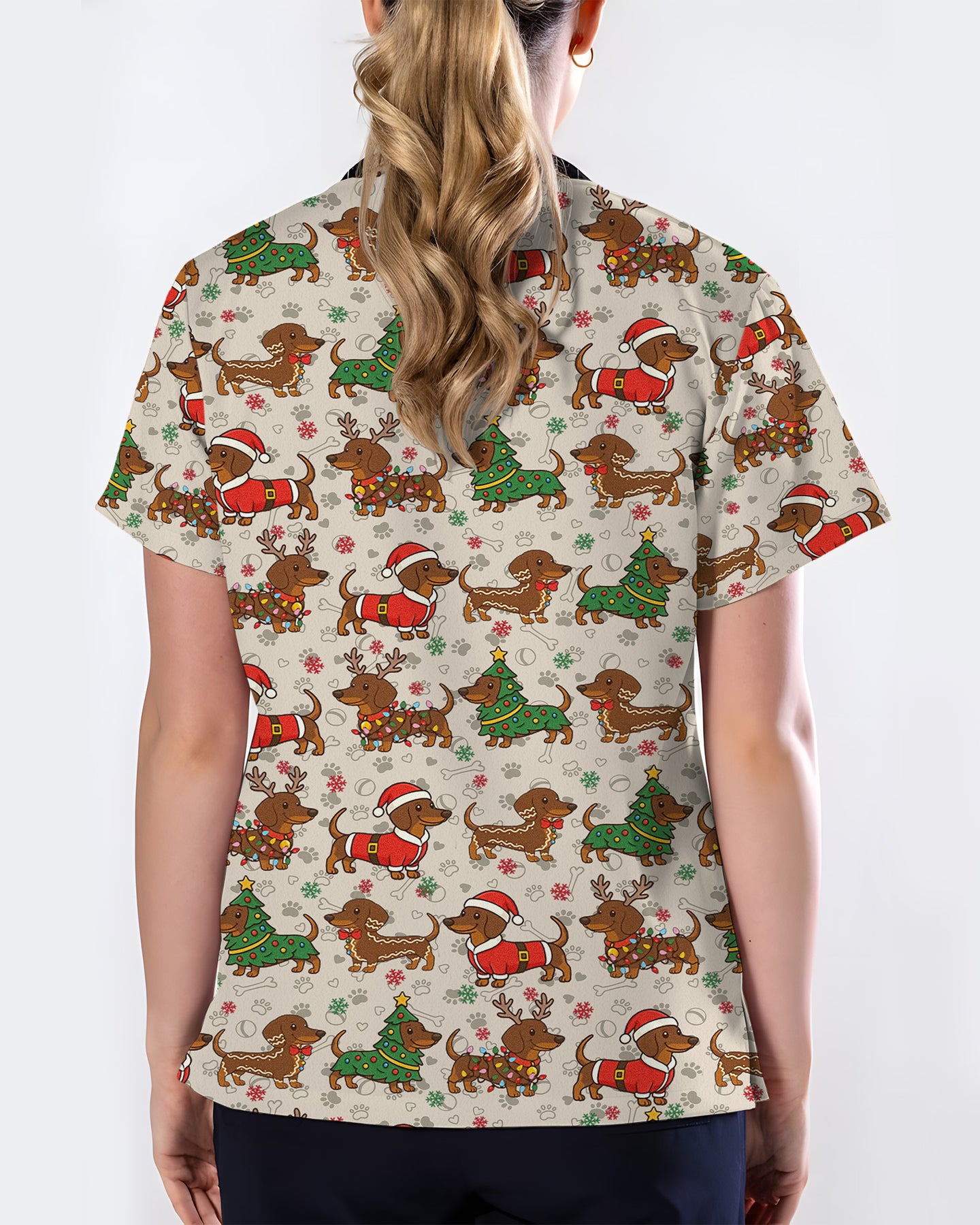 Christmas Dachshund Nurse Holiday Cheer Women Scrub Top