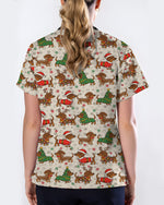 Christmas Dachshund Nurse Holiday Cheer Women Scrub Top