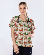 Christmas Dachshund Nurse Holiday Cheer Women Scrub Top