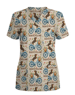 Dachshund Bicycle Pharmacy Pun Party Women Scrub Top