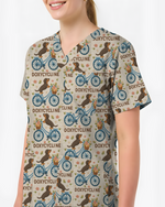 Dachshund Bicycle Pharmacy Pun Party Women Scrub Top