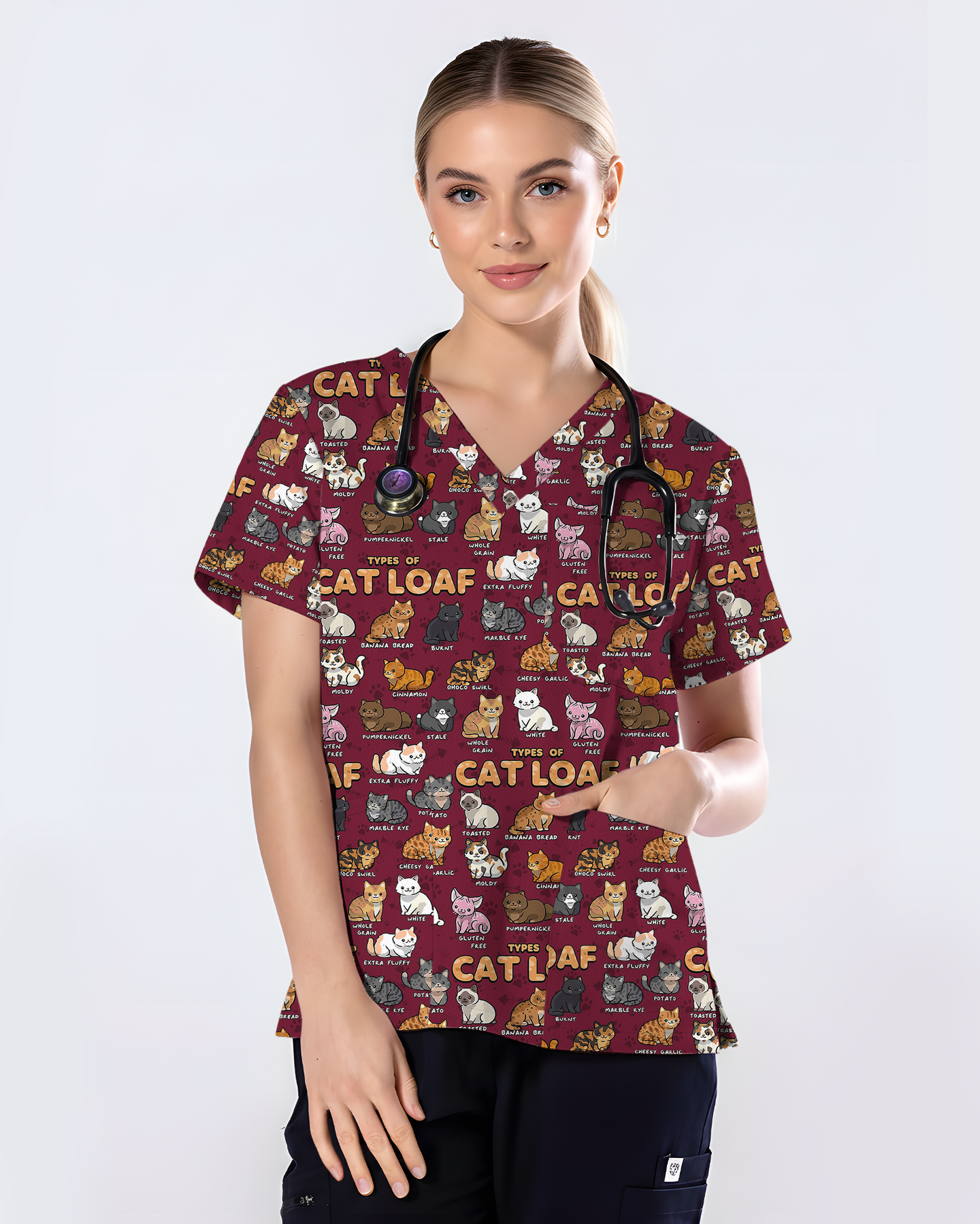 Cat Loaf Nurse Cute Feline Mood Women Scrub Top