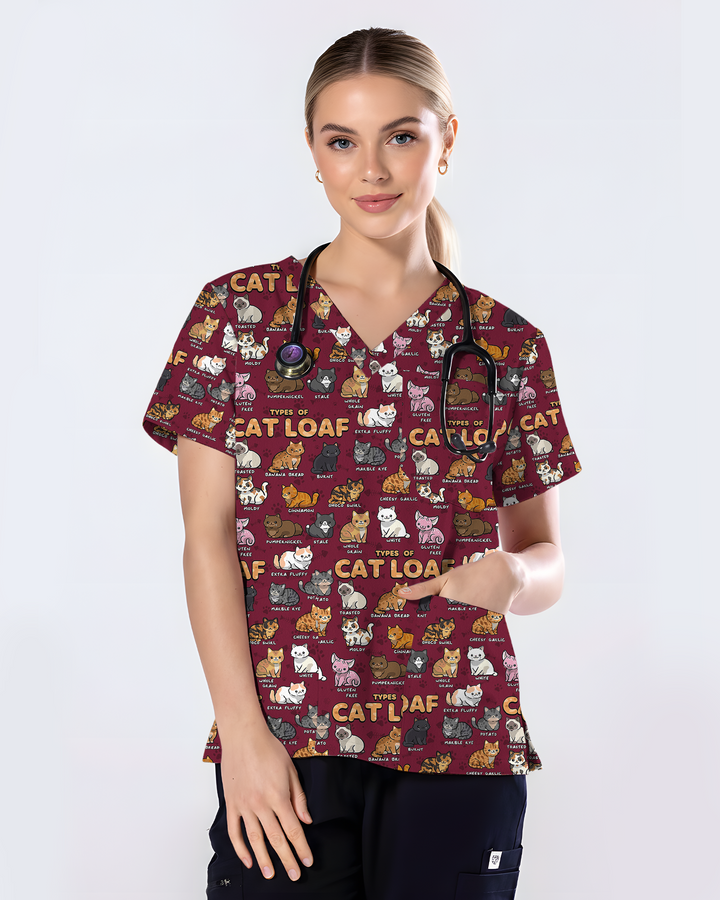 Cat Loaf Nurse Cute Feline Mood Women Scrub Top