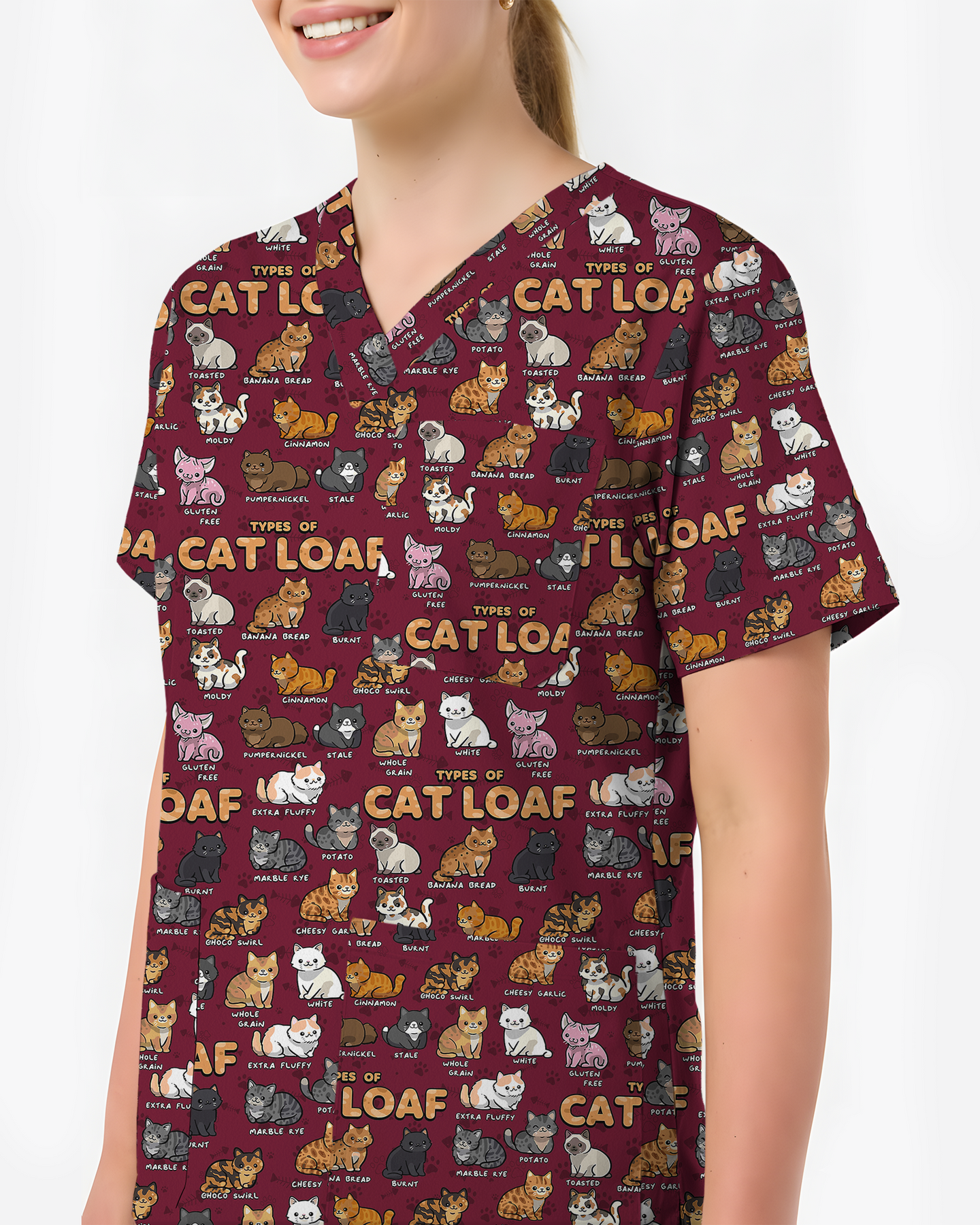 Cat Loaf Nurse Cute Feline Mood Women Scrub Top
