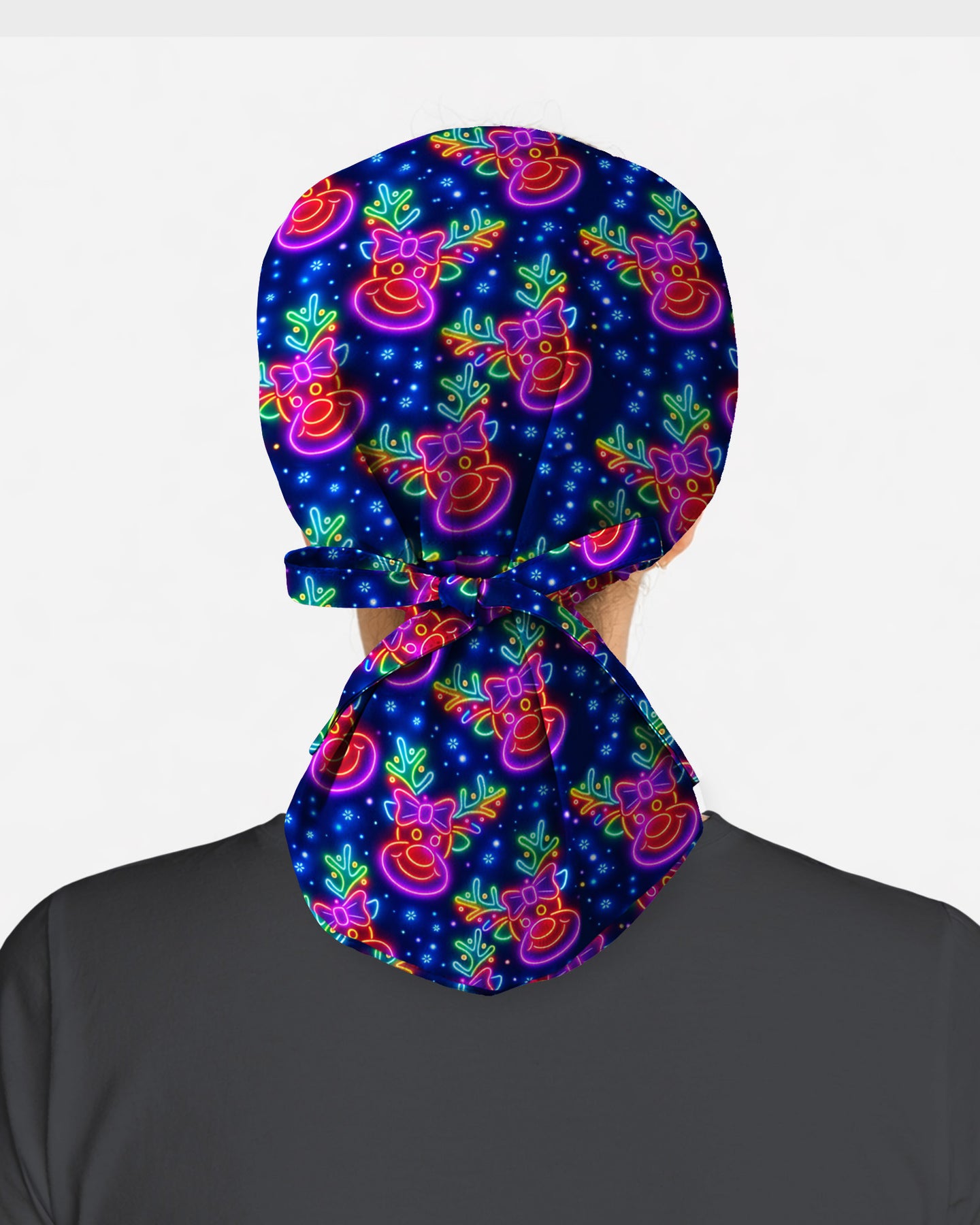 Neon Reindeer Christmas Cheer Glow Scrub Cap