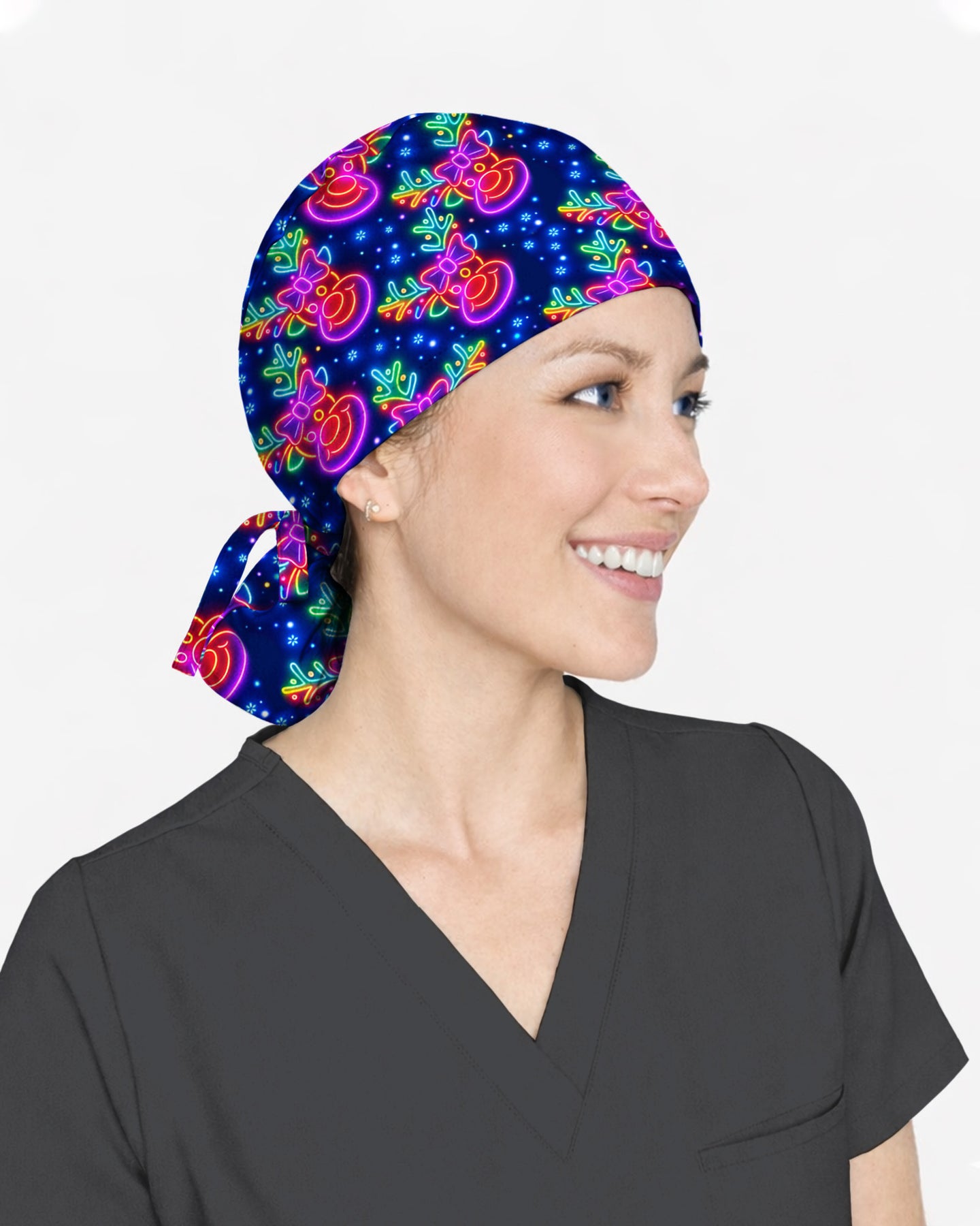 Neon Reindeer Christmas Cheer Glow Scrub Cap
