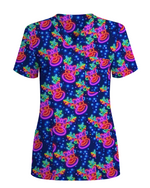Neon Reindeer Christmas Cheer Glow Women Scrub Top