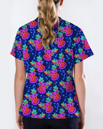 Neon Reindeer Christmas Cheer Glow Women Scrub Top