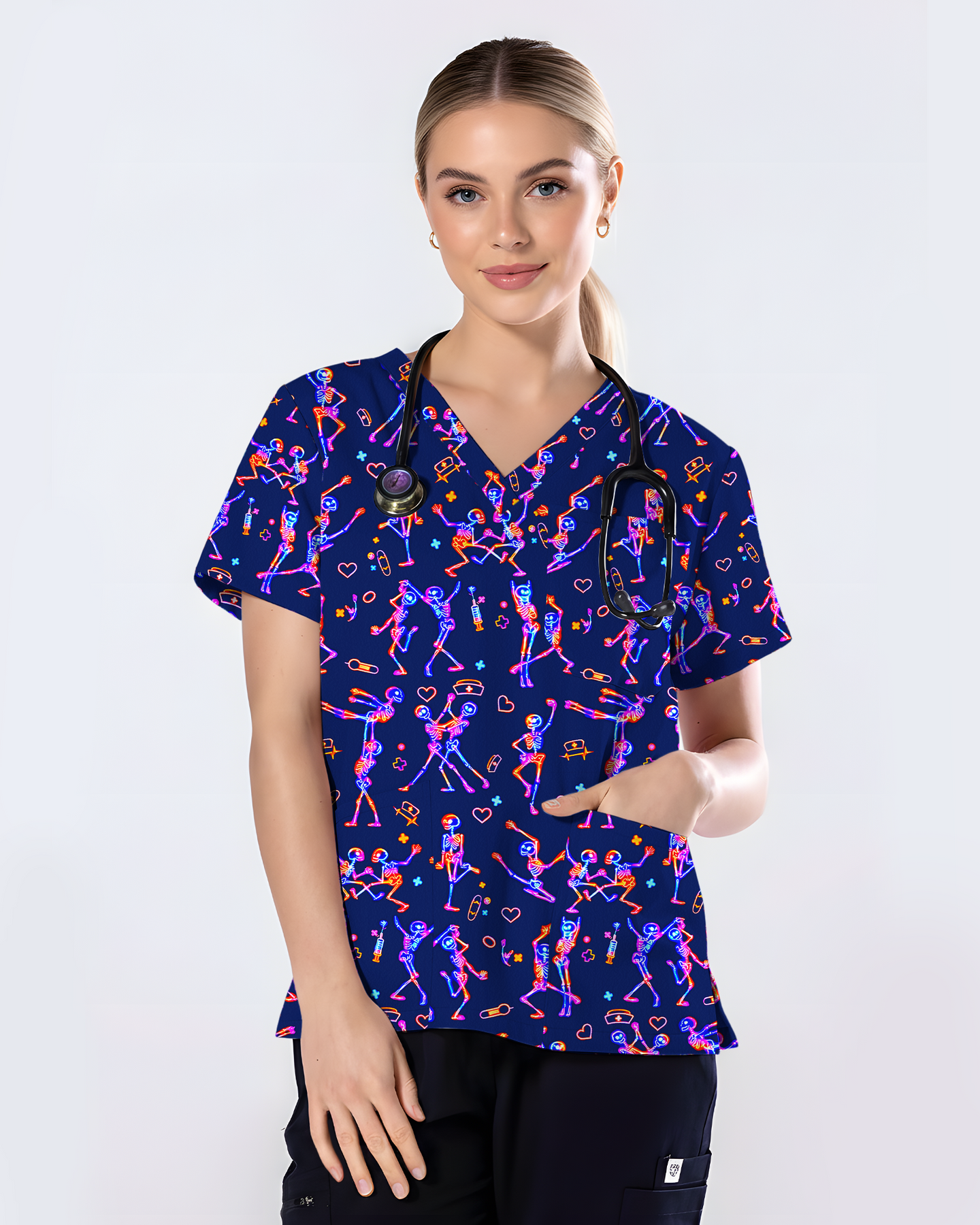 Cute Cat Butt Playful Feline Parade Women Scrub Top