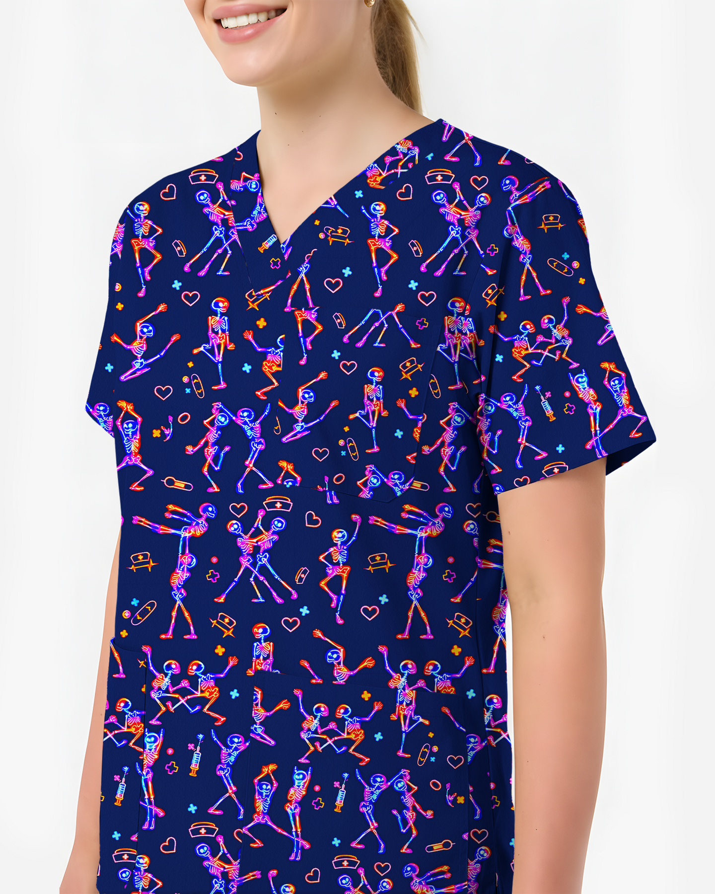 Cute Cat Butt Playful Feline Parade Women Scrub Top
