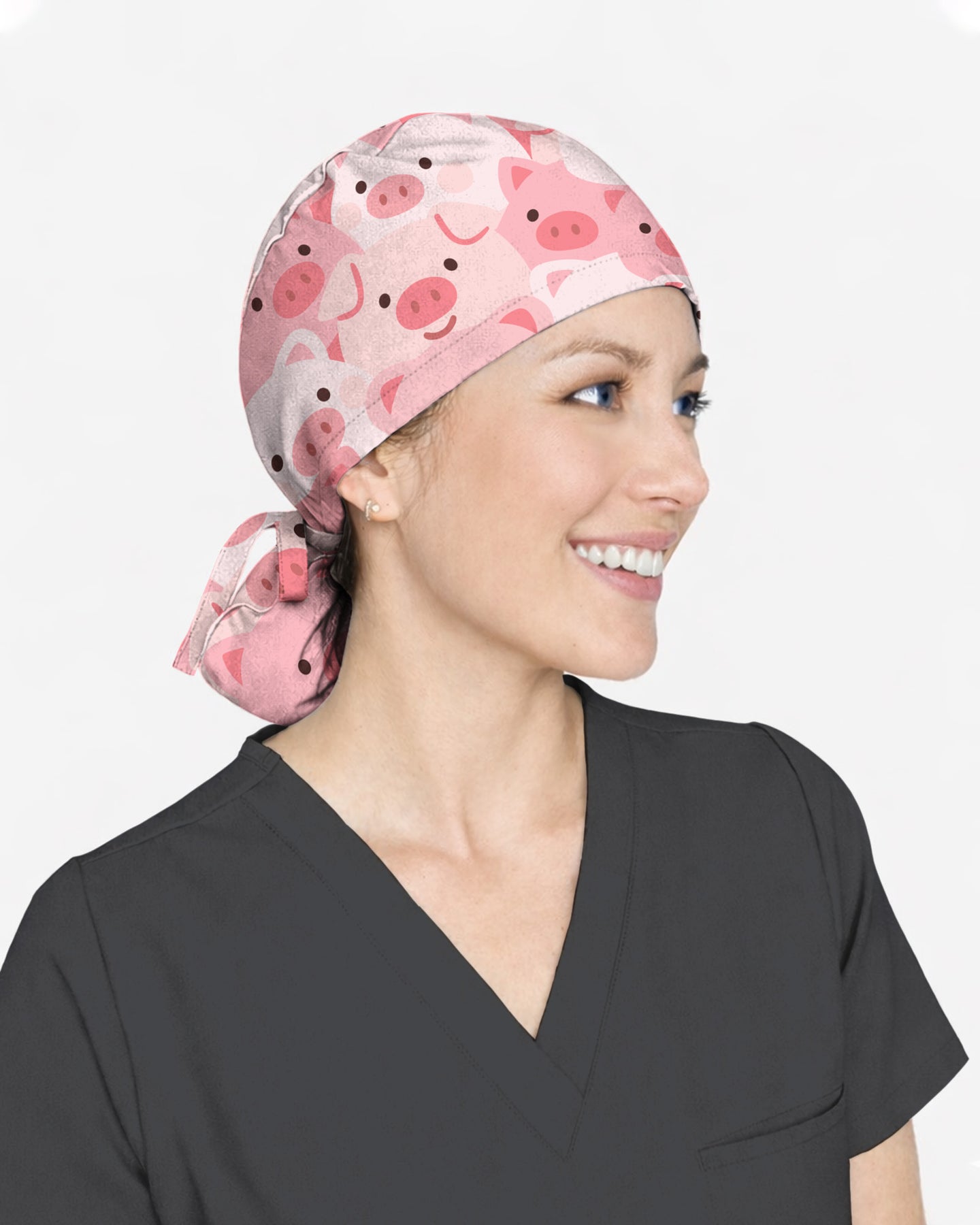 Cute Pig Playful Farm Friends Charm Scrub Cap