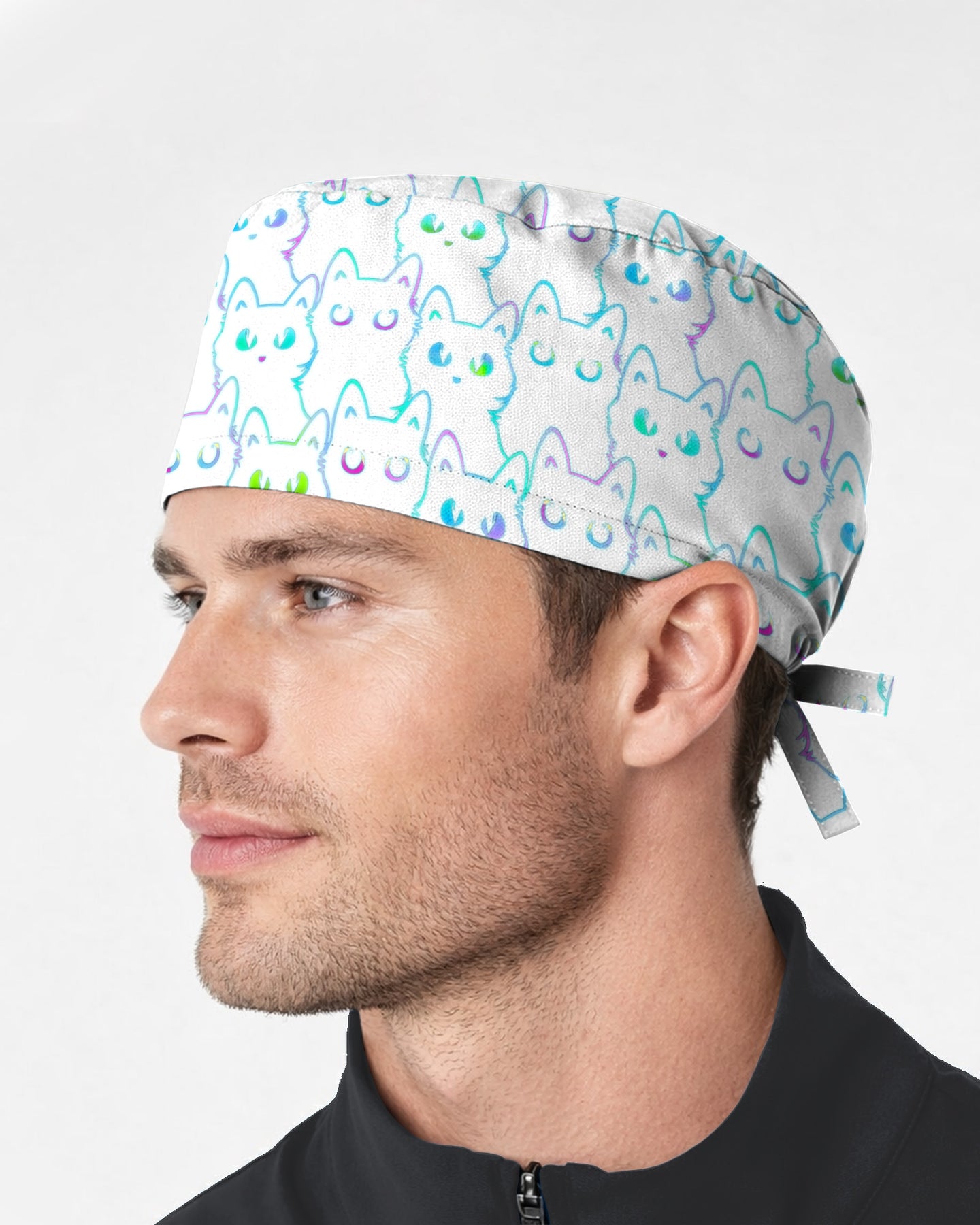 Neon Cat Electric Midnight Glow Vibes Scrub Cap