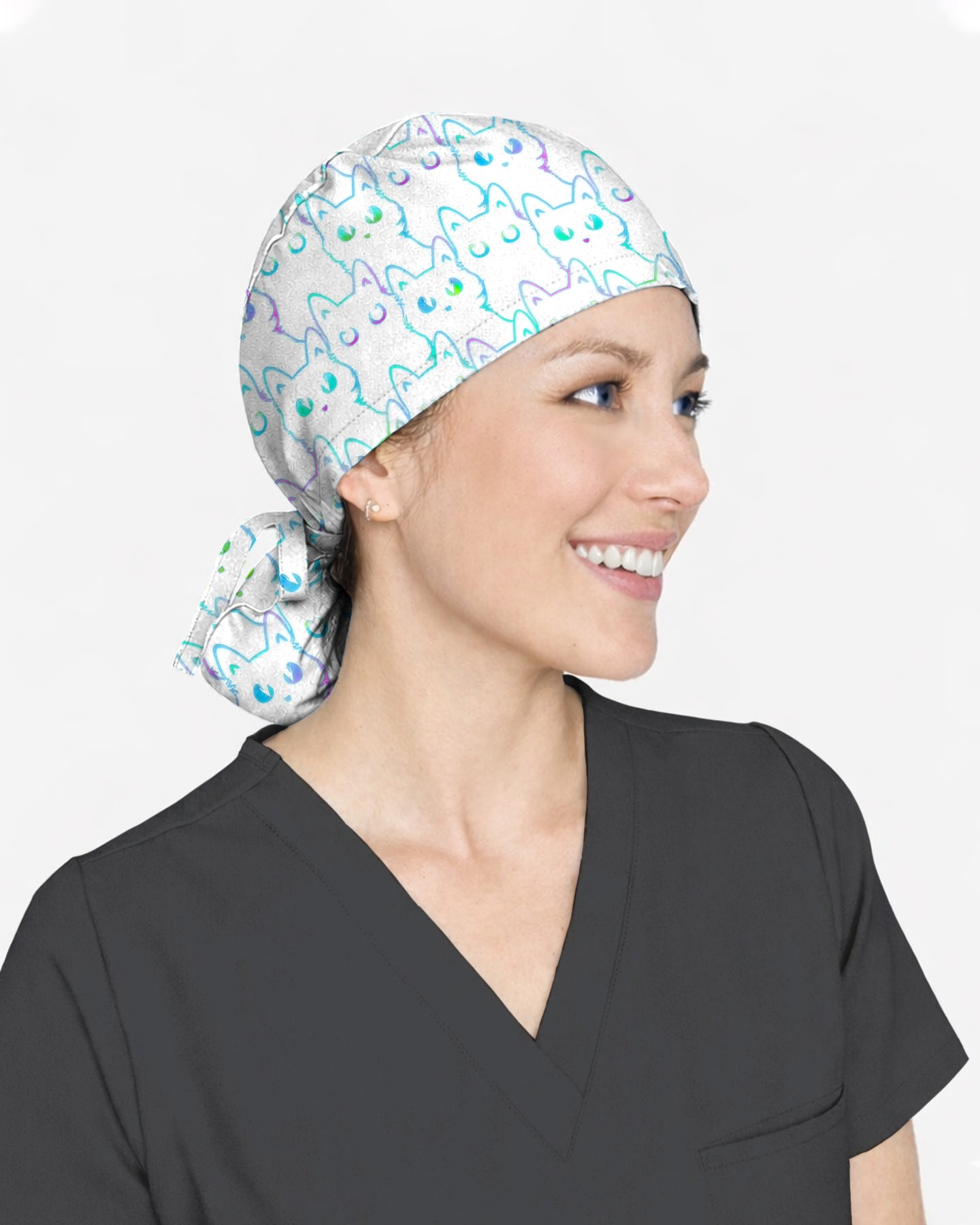Neon Cat Electric Midnight Glow Vibes Scrub Cap