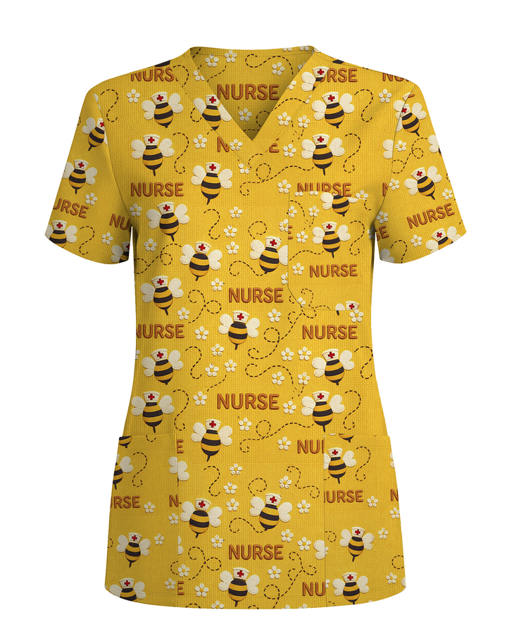 Honey Bee Cheerful Garden Buzz Women Scrub Top