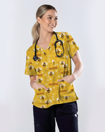 Honey Bee Cheerful Garden Buzz Women Scrub Top