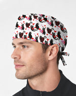Black Cat Valentine Heart Charm Scrub Cap
