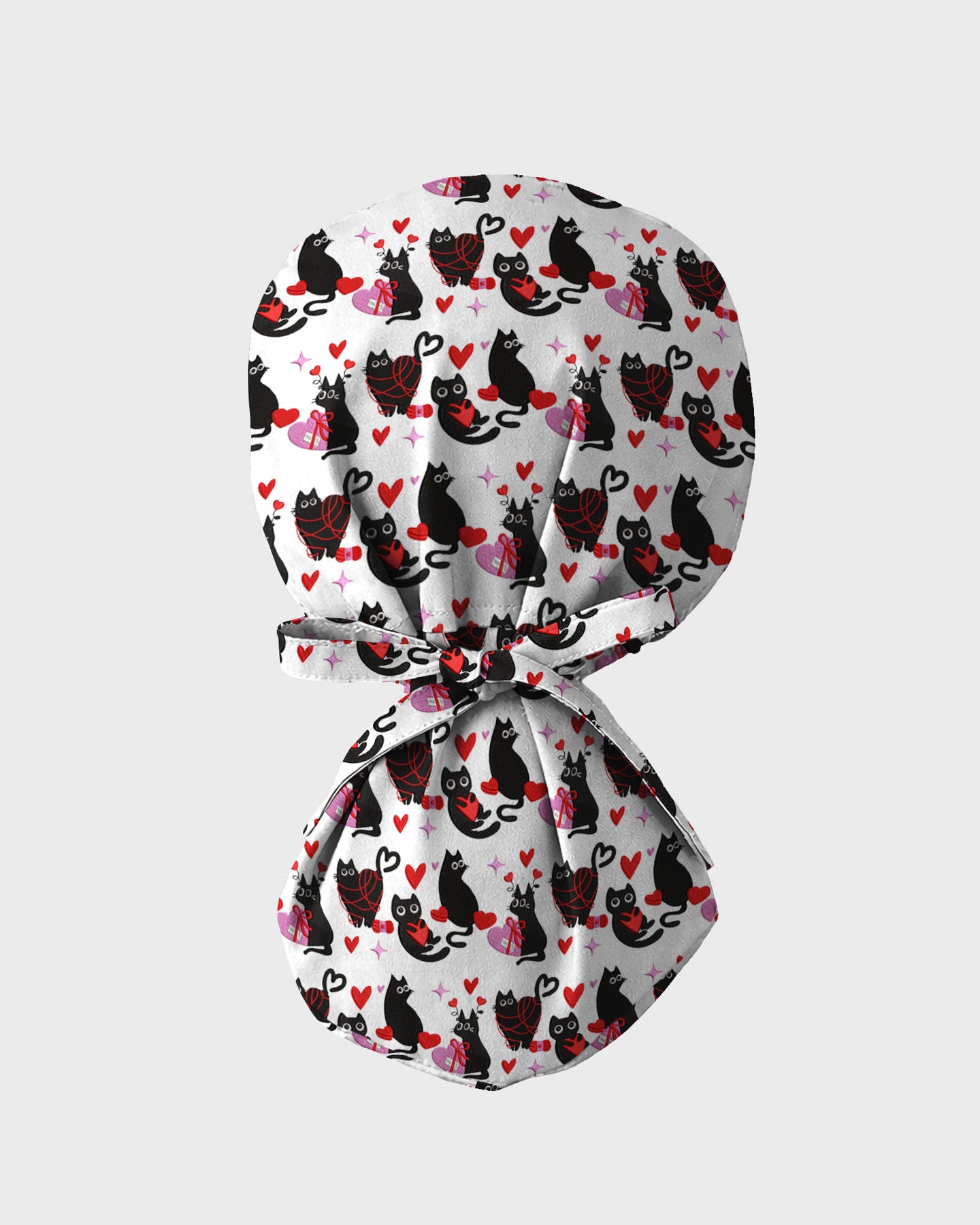Black Cat Valentine Heart Charm Scrub Cap