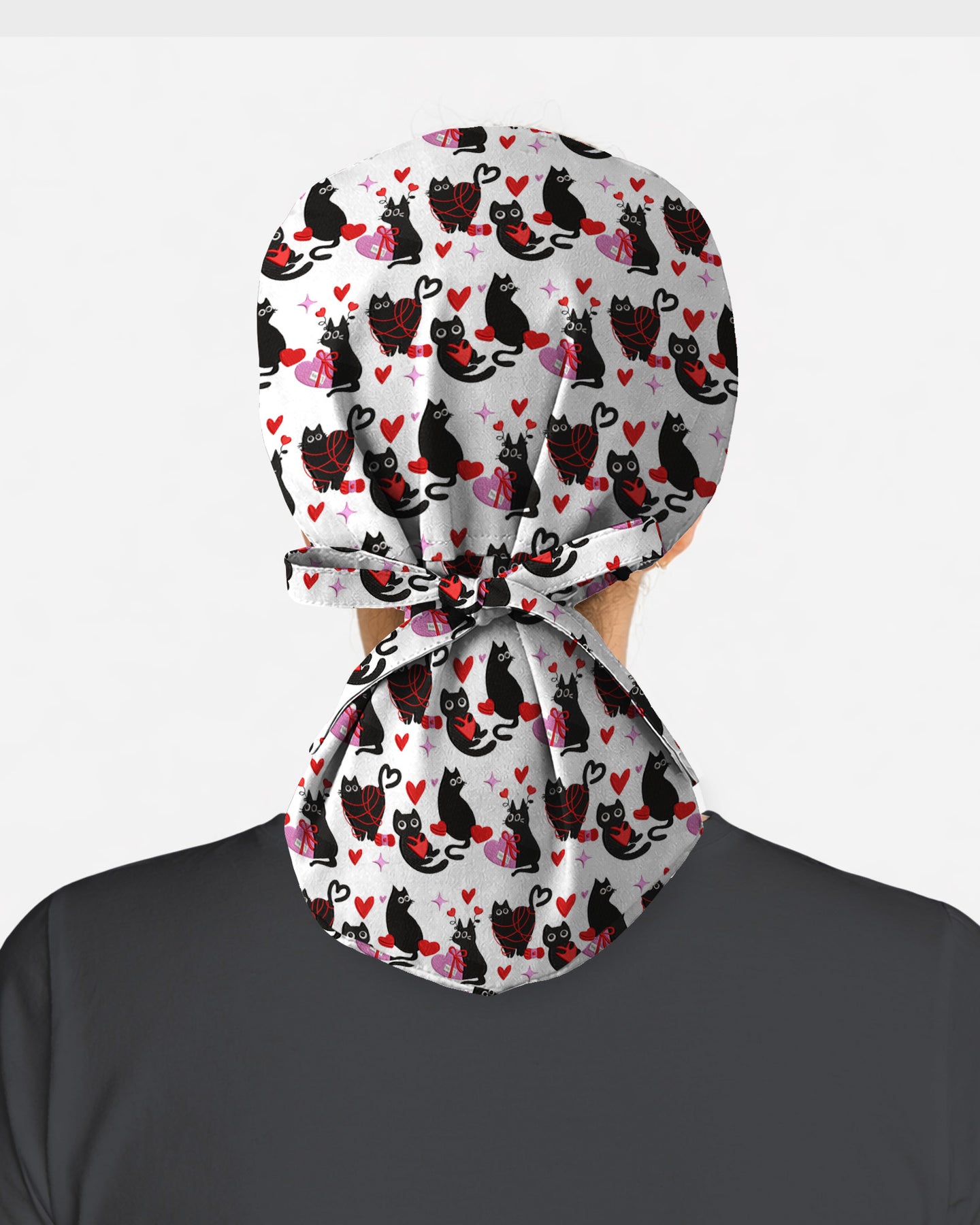 Black Cat Valentine Heart Charm Scrub Cap