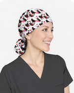 Black Cat Valentine Heart Charm Scrub Cap