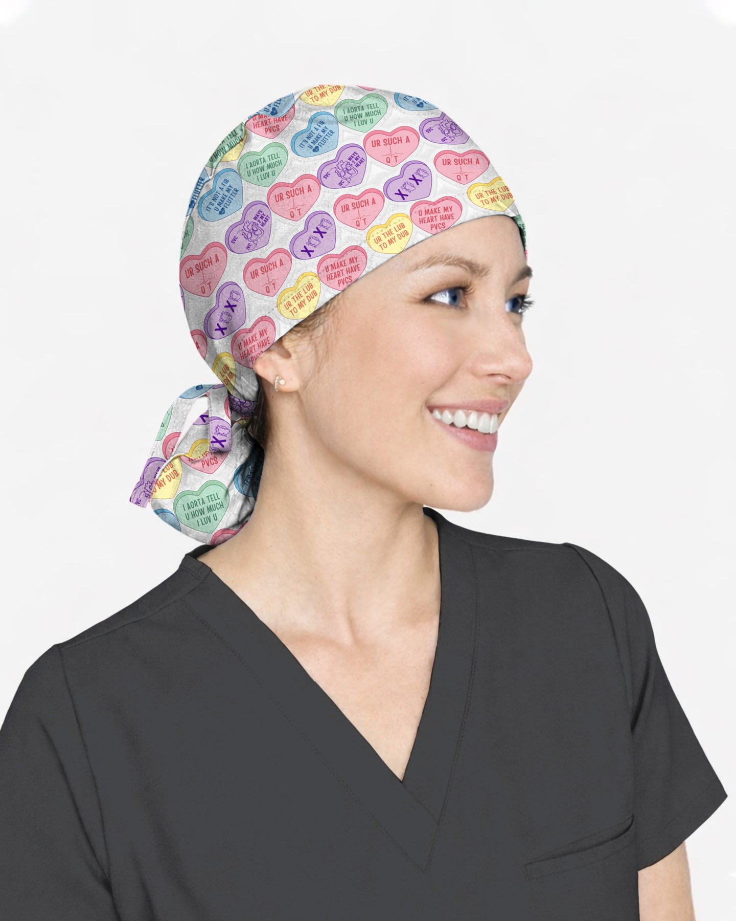 Medical Candy Hearts Sweet Love Vibes Scrub Cap