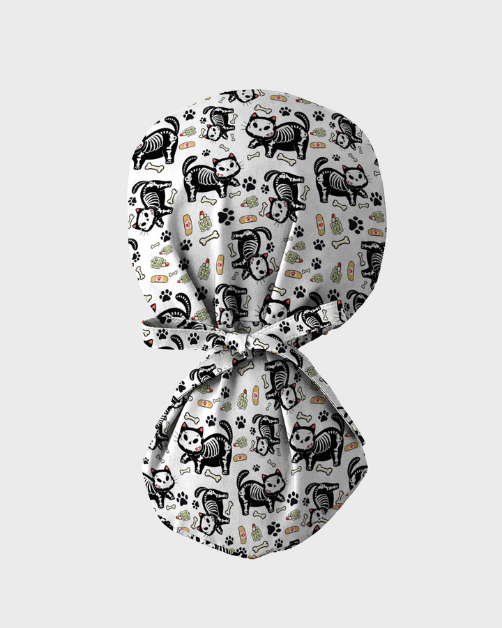 Skeleton Cat Spooky Medical Charm Scrub Cap