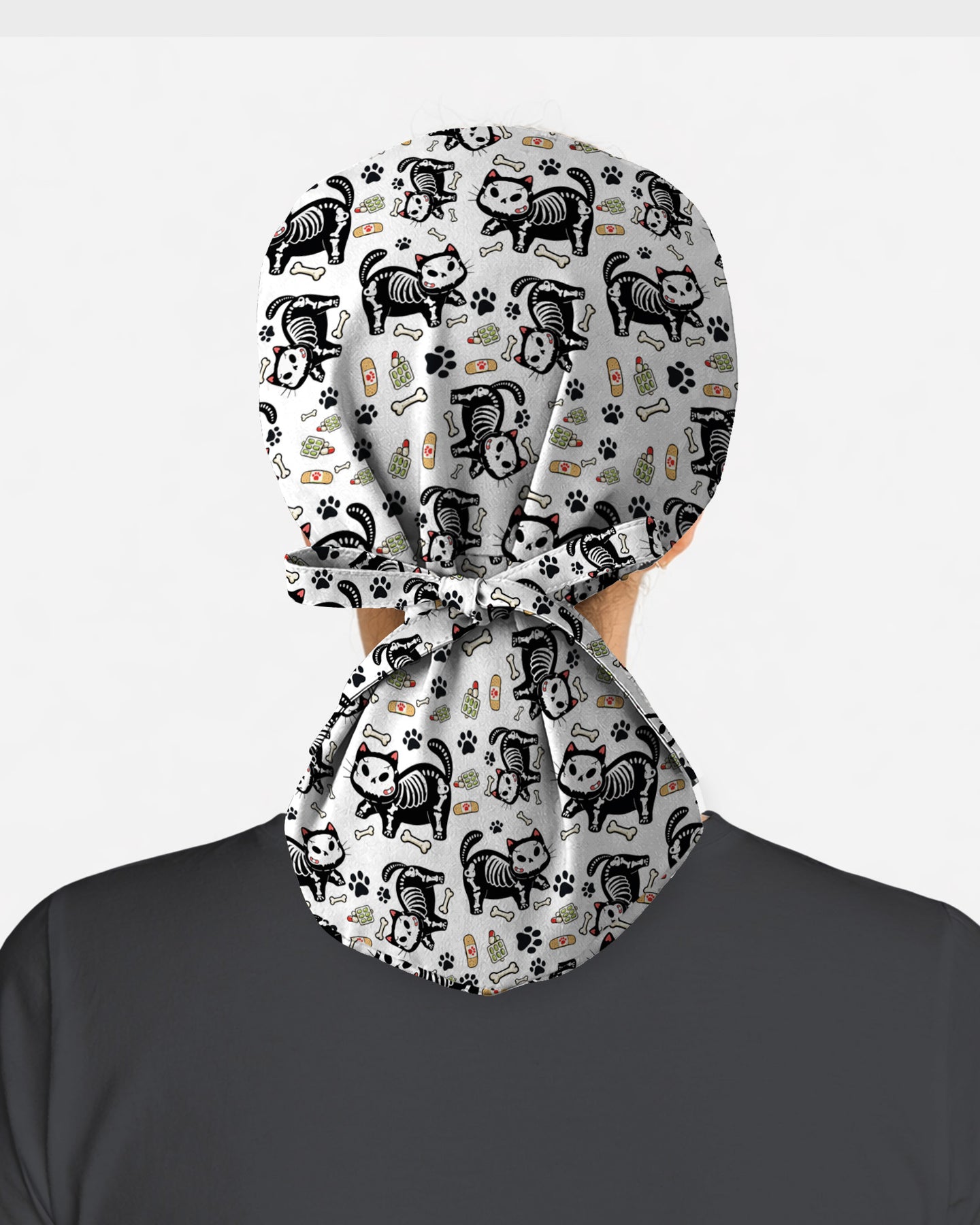 Skeleton Cat Spooky Medical Charm Scrub Cap